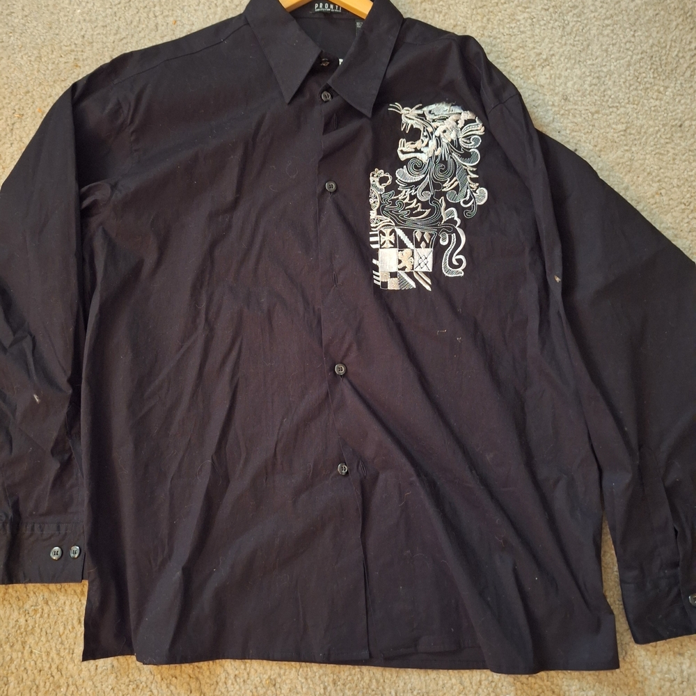 Paxson Black Embroidered Crest Button-Down Shirt